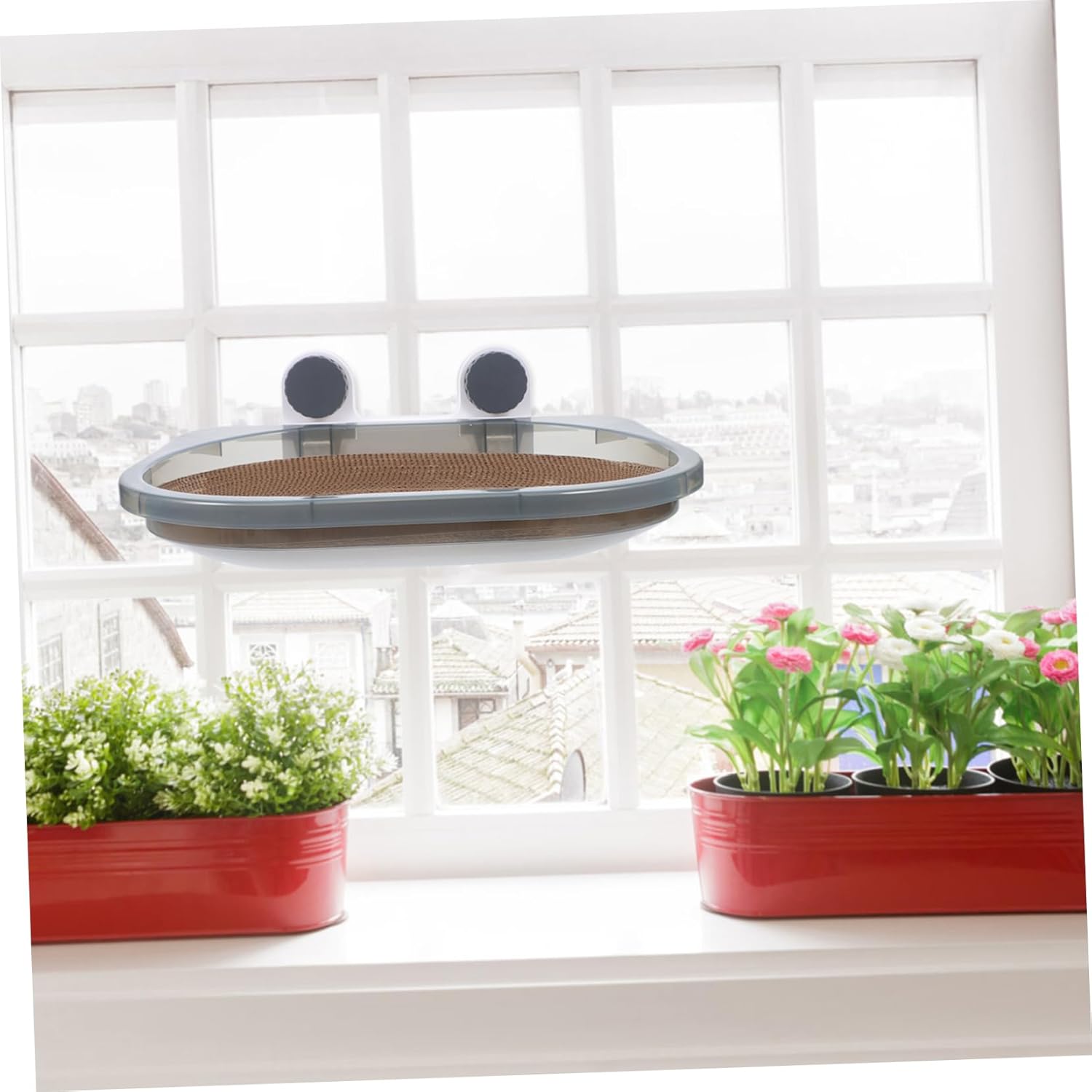 Cat Window Perch with Integrated Scratching Saving Pet Hammock Bed for Large Cats Quick Secure Mounting with Suction Cups for Indoor Window Relaxation