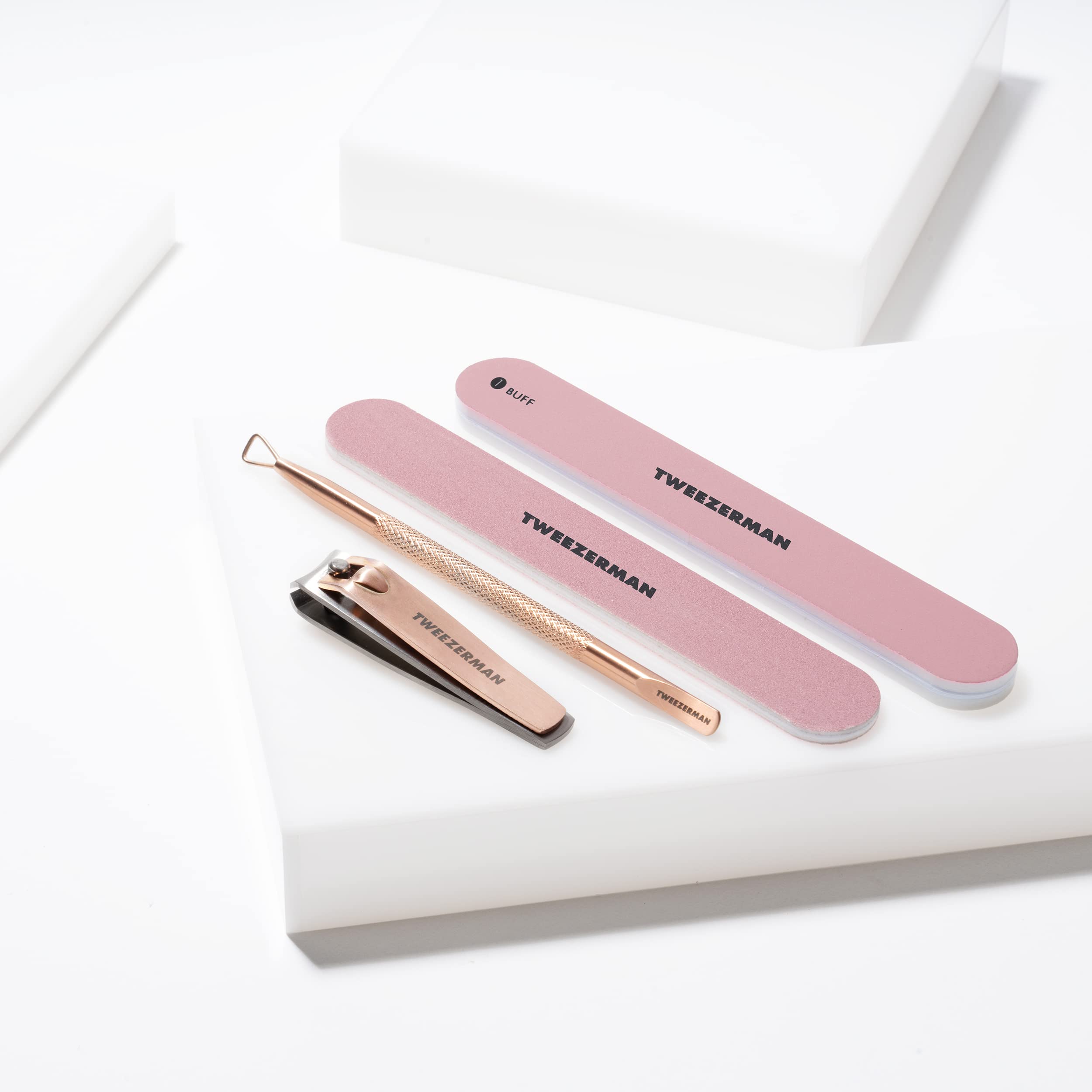 TWEEZERMAN Set de manucure, 4 pièces de soins des ongles, y compris un coupe-ongles, or rose