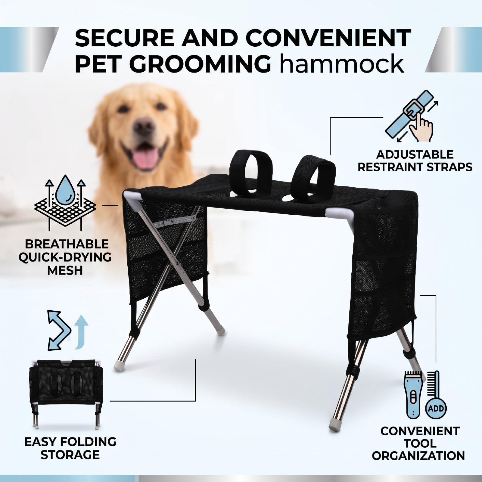banapoy Faltbare Hängematte für die Hundepflege mit Ständer (Black)