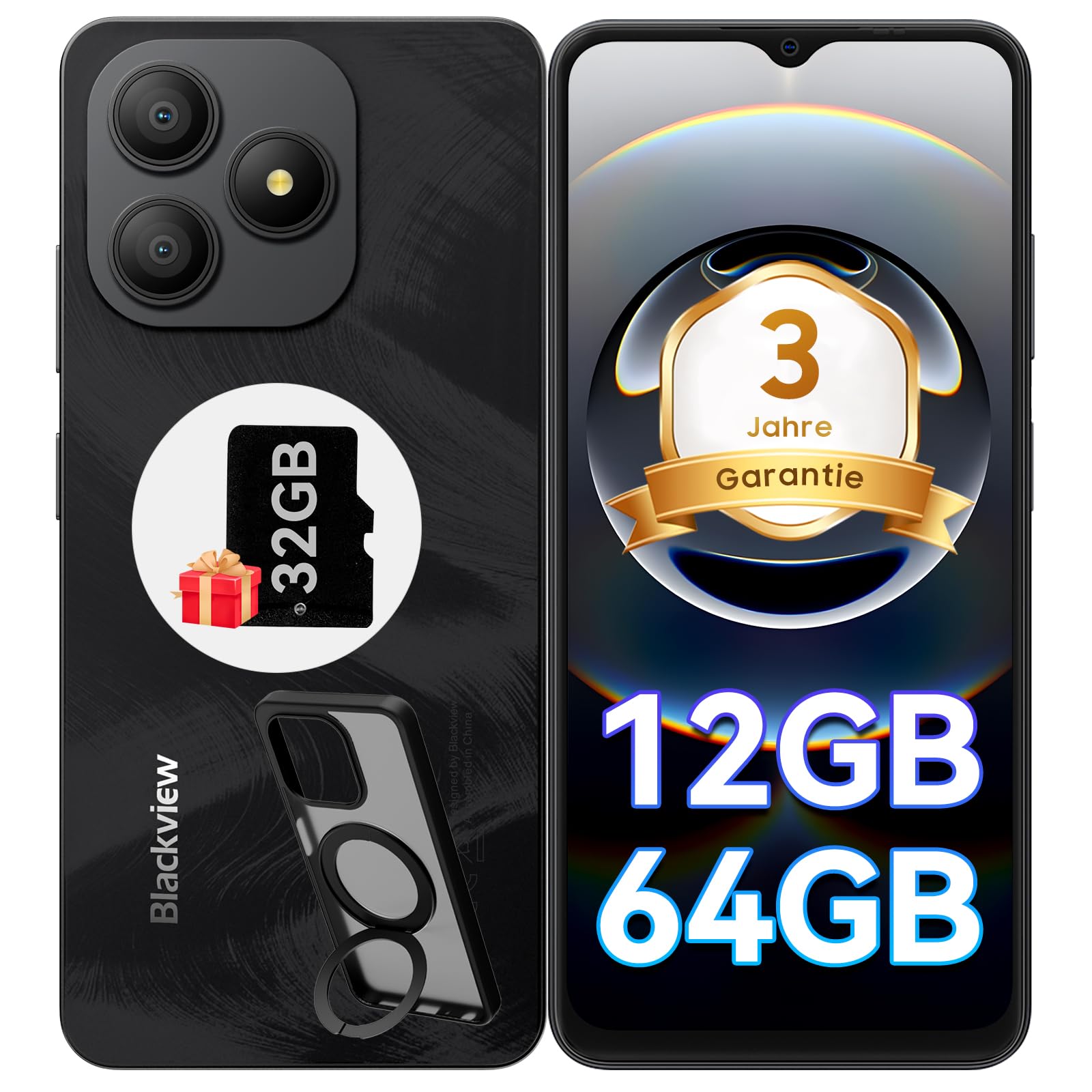 Blackview Wave 9C Smartphone con Funda de Teléfono, 12GB+64GB/2TB TF Moviles Baratos, IP54 6,56" Telefonos Moviles, Smartphone Libres Oferta 5000mAh, 13MP/4G Dual SIM/Fingerprint/3 Años de Garantía
