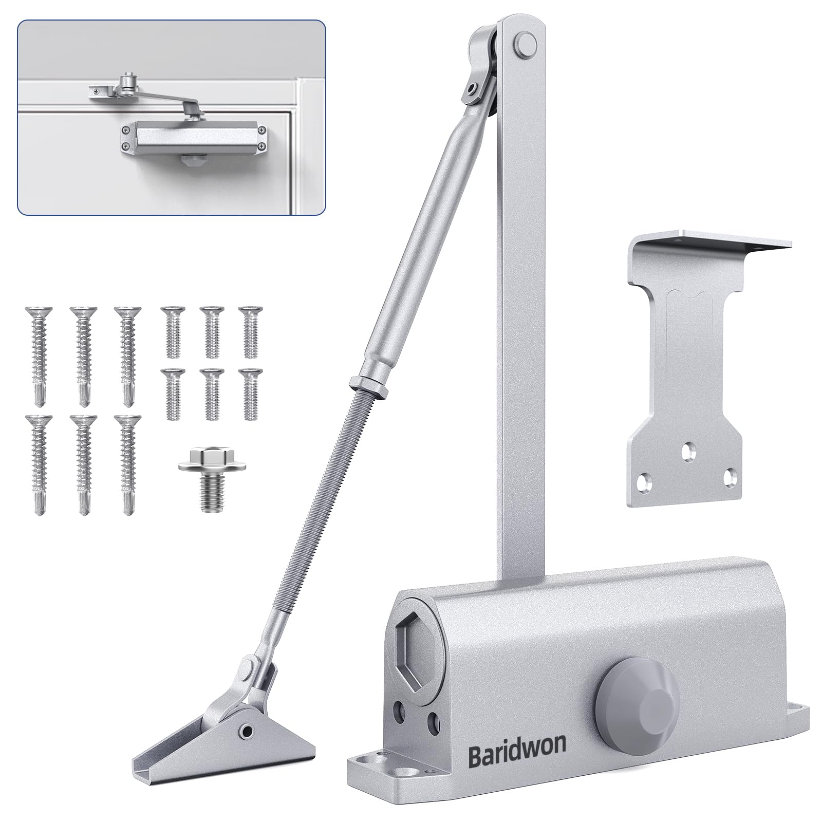 Heavy Duty Door Closer with Hold Open, Hydraulic, Silver, Large — Amazon image 7