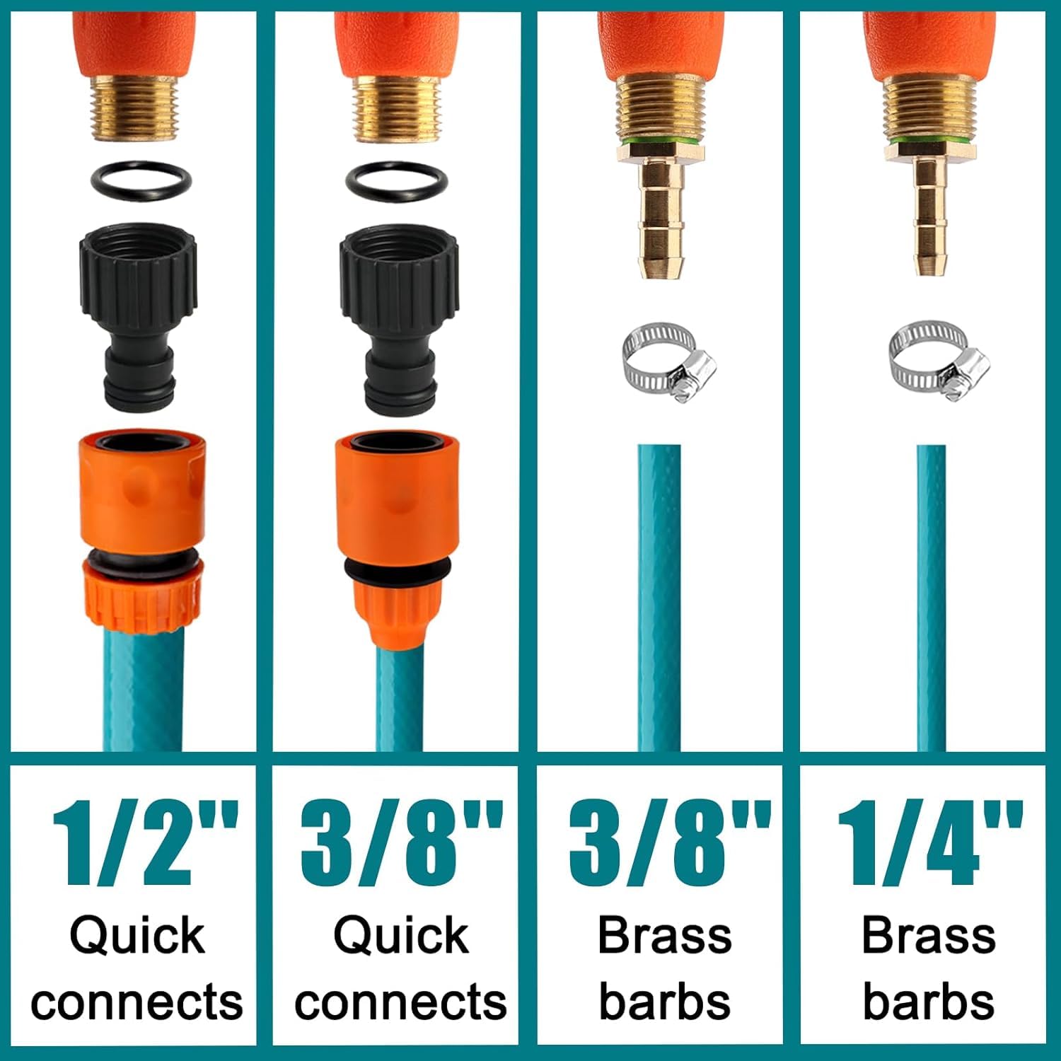 Baguette de pulvérisation entièrement en métal de 112 cm, convient pour les raccords rapides de tuyau de 1,27 cm et 9,5 mm, robinet d'arrêt intégré en acier inoxydable, avec connecteur de tuyau