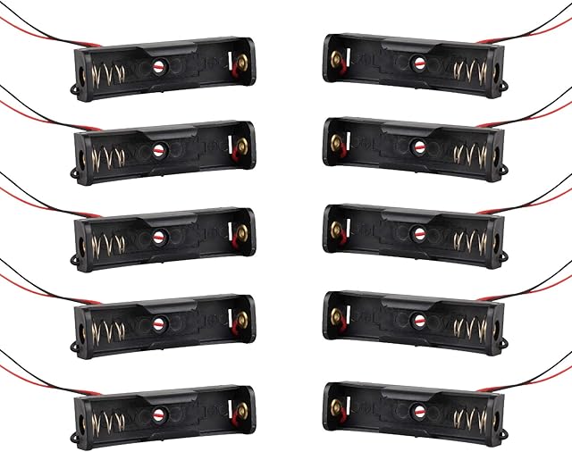 HALJIA 10Pcs 1.5V 1 x AA Plastic Cell Battery Holder Case Battery Storage Box with Wire Leads