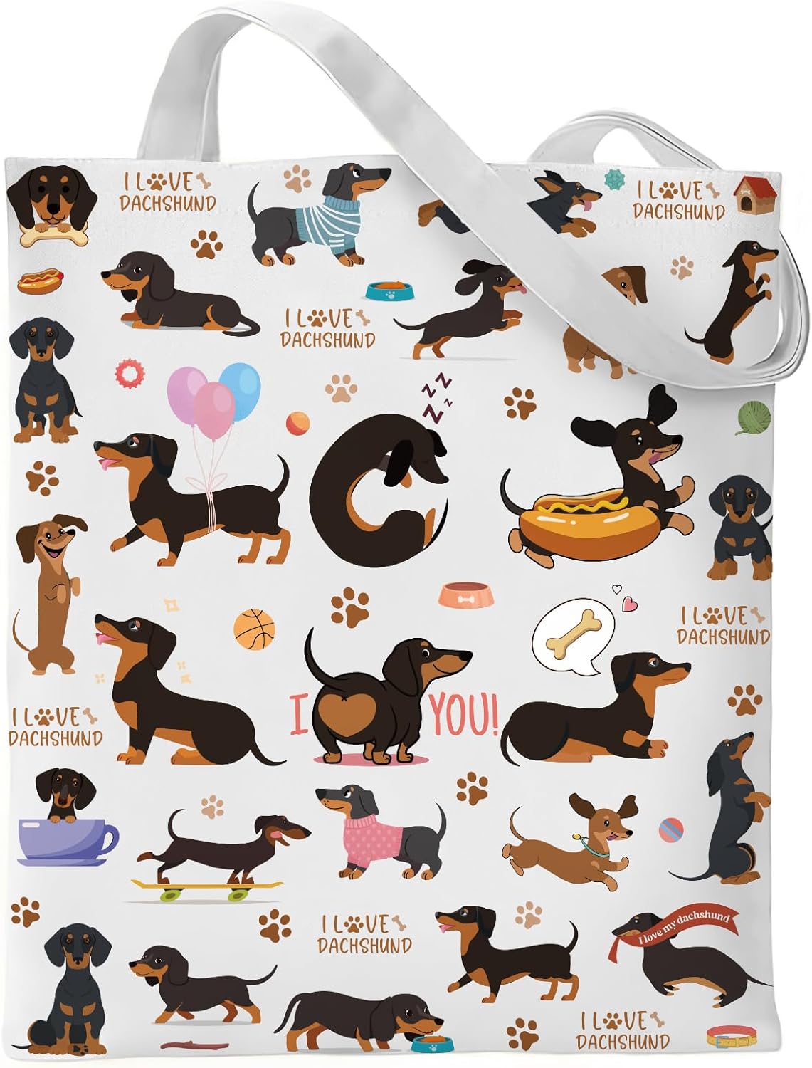 Dachshund Gifts for Women - Reusable Tote Bag for Dog Lover Mom Daughter Wife Friends Sister Cotton Grocery Handbag with Pocket for Work Shopping Travel Gym Christmas New Year Birthday Gift