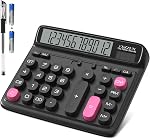 Desktop Calculator with Extra Large 5-Inch LCD Display, 12-Digit Two Way Power Solar & Battery Office Calculator with Big Buttons for Business, Accounting & Home Use(Black)