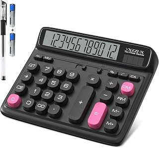 yxzzhx Desktop Calculator: 5-Inch Extra Large LCD, 12-Digit Solar & Battery Power, Big Buttons for Office, Accounting & Home (Black)