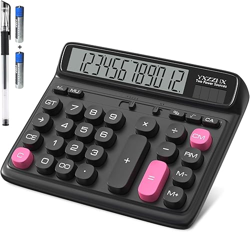 Calculadora de escritorio con pantalla LCD extra grande de 5 pulgadas, calculadora de oficina de energía solar y batería de dos dígitos de 12