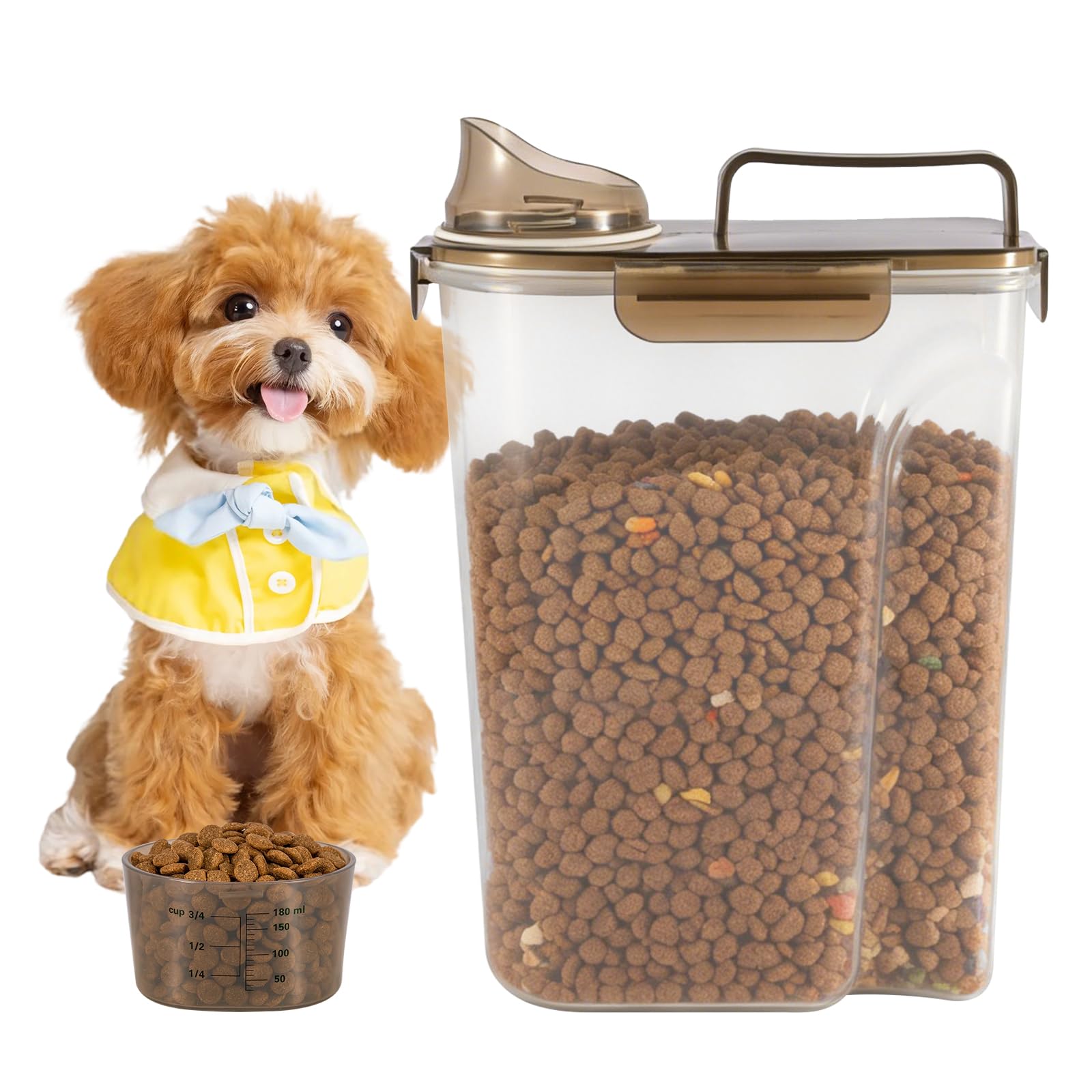 Sunnynest Translucent Gray Dog Food Storage Container 5L Portable Pet Food Container Dog Food Storage Container Airtight Cat Pet Food Storage Container With Measuring Cup Pour Spout Food Dispenser (Translucent Gray)