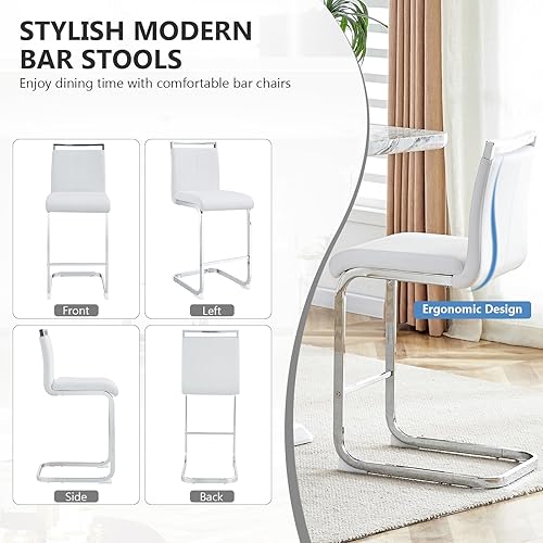 Miniatura 5 de Taburete de bar de 25 pulgadas de altura de mostrador, juego de 2 sillas de bar de piel sintética con respaldo de isla de cocina con cojín para