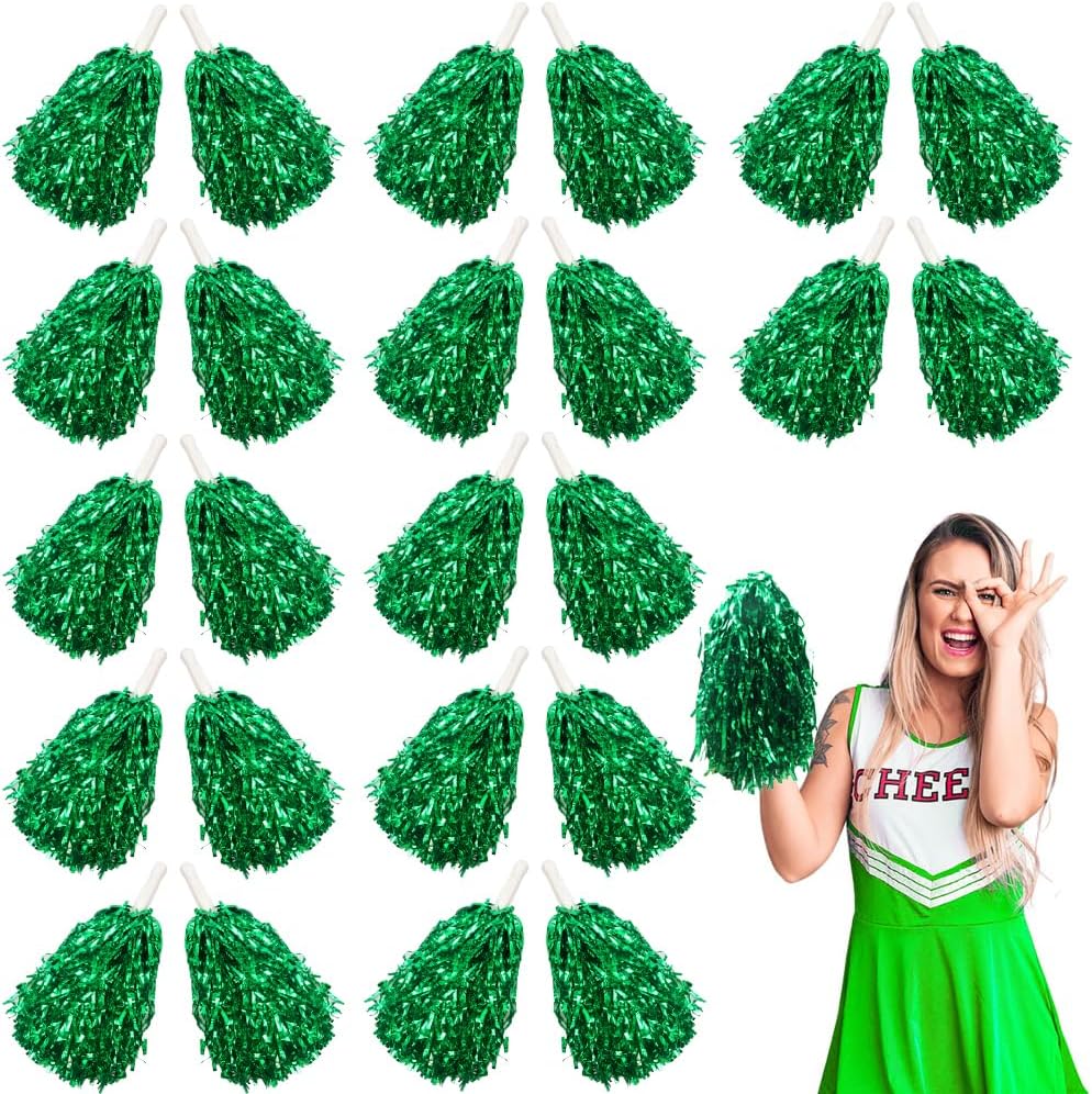 Lovecheer 24PCS Pom Poms Cheerleading Metallic Cheer Pom Poms with Handle Sports Team Spirit Cheering Squad for Kids Adults Party Gifts