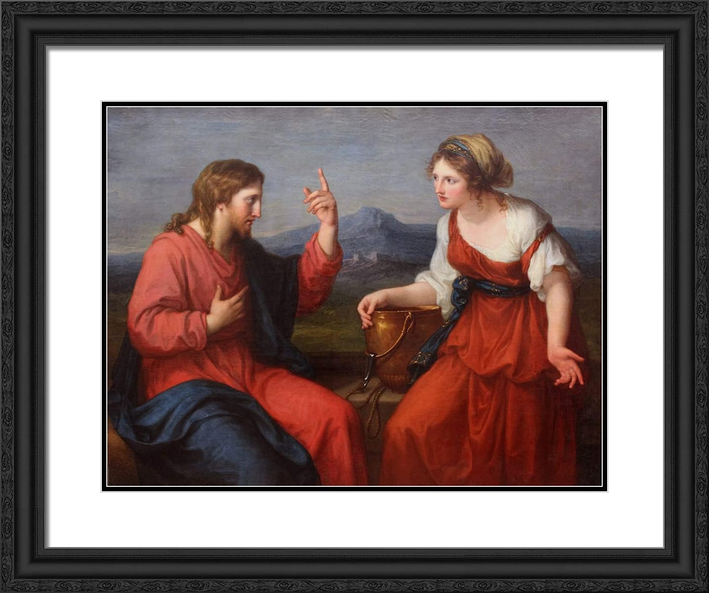 ArtDirect Kauffman, Angelica 24x20 Gold Ornate Framed Art Print with Double Matting Titled: Christ and the Samaritan Woman at the Well