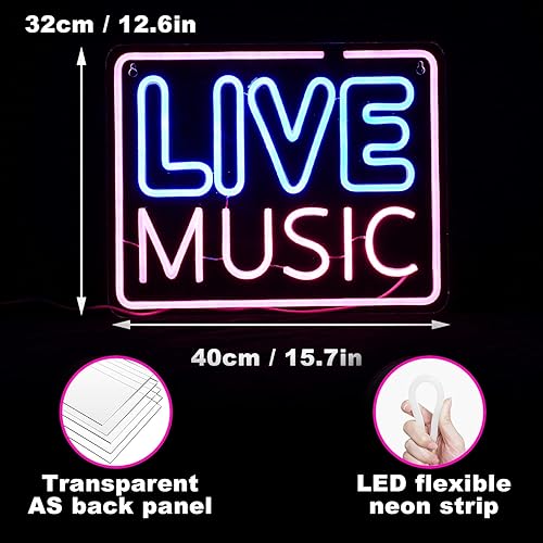 Miniatura 4 de Letrero de neón LED de música en vivo para decoración de pared letras de luces de neón palabras de música en vivo rosa y azul neón para dormitorio