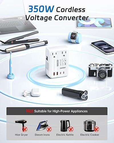 Miniatura 3 de DOACE Convertidor de 220 V a 110 V - Convertidor de voltaje inalámbrico de 350 W de EE. UU. a Europa, adaptador de corriente combinado con carga USB