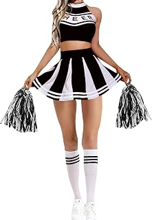 Women's Musical Party Costume Halloween Cheerleader Costume Sleeveless Crop Top with Mini Skirts