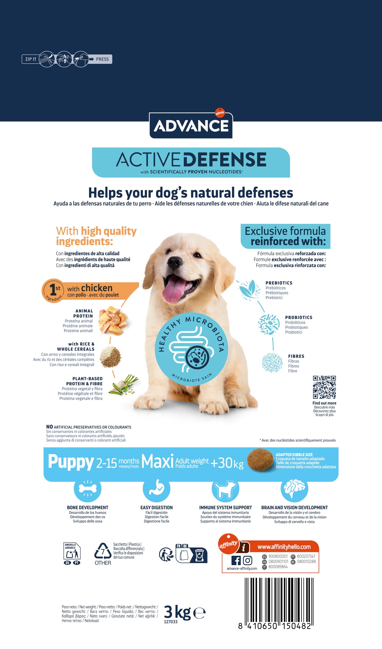 Advance Maxi Puppy - Croquettes pour Chiots Puppy (2 à 12 mois) de Grande Race avec du Poulet - 3kg