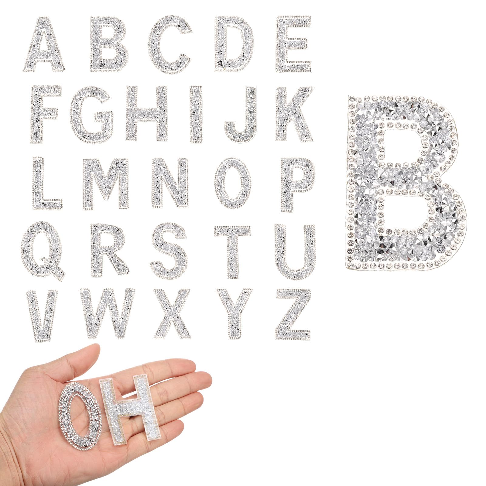 QUARKZMAN 26 Stück Strass-Bügelbuchstaben, A-Z Selbstklebende