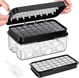 Ice Cube Tray with Lid and Bin, 32 pcs Ice Trays, Easy to Release Ice Trays for Freezer, Ice Cube Tray Mold, with 1 tray, Ice Freezer Container for Whiskey, Cocktail, Black