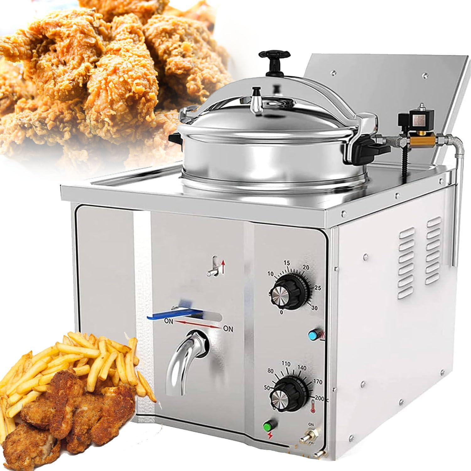 16L Countertop Electric Pressure Air Fryer 3000W Commercial Deep Fryer Stainless Steel Chip Fryer Temperature Control 50-200 C