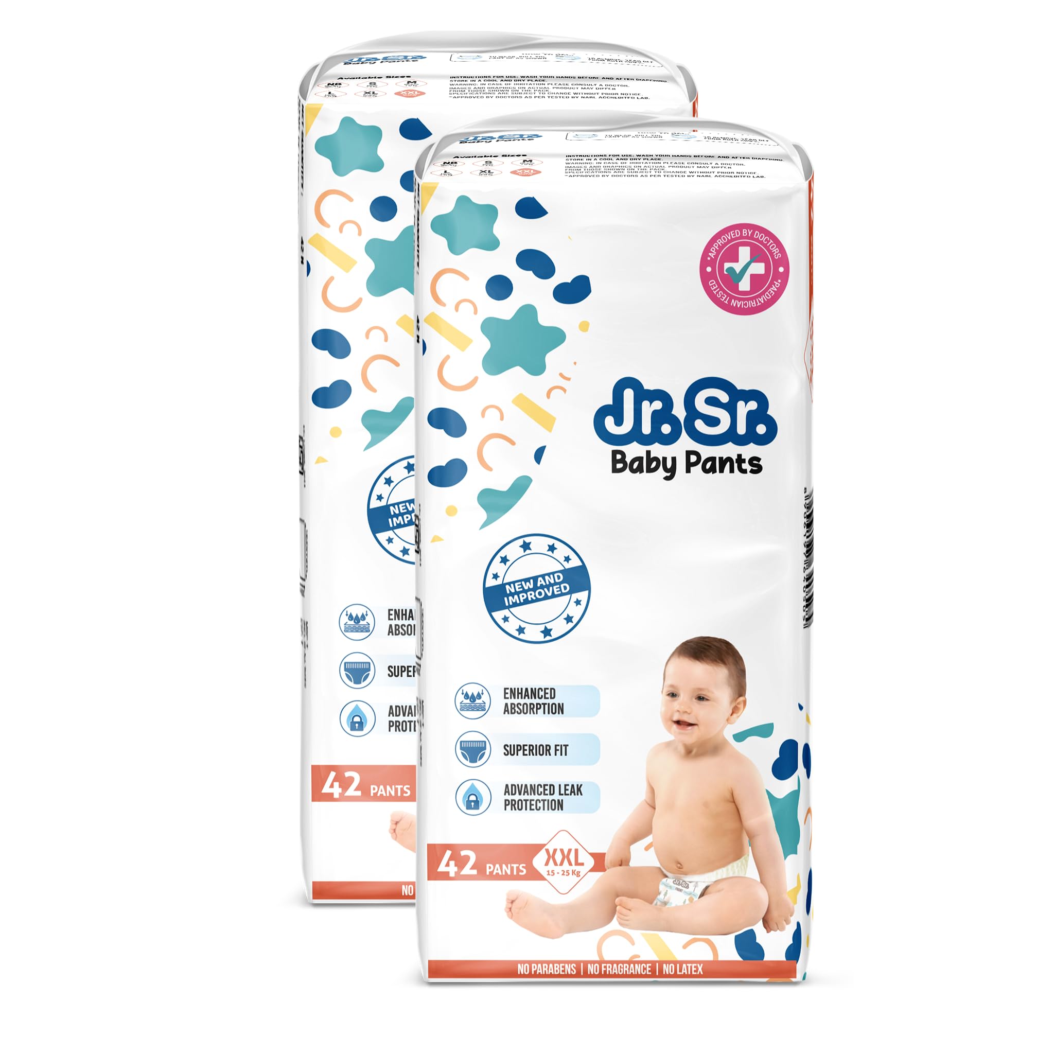 Jr. Sr. Baby Diaper Pants with Advanced Leak Protection | Soft & Comfortable| XXL | 15-25 Kg | Pack of 2 | 84 Counts-image-2