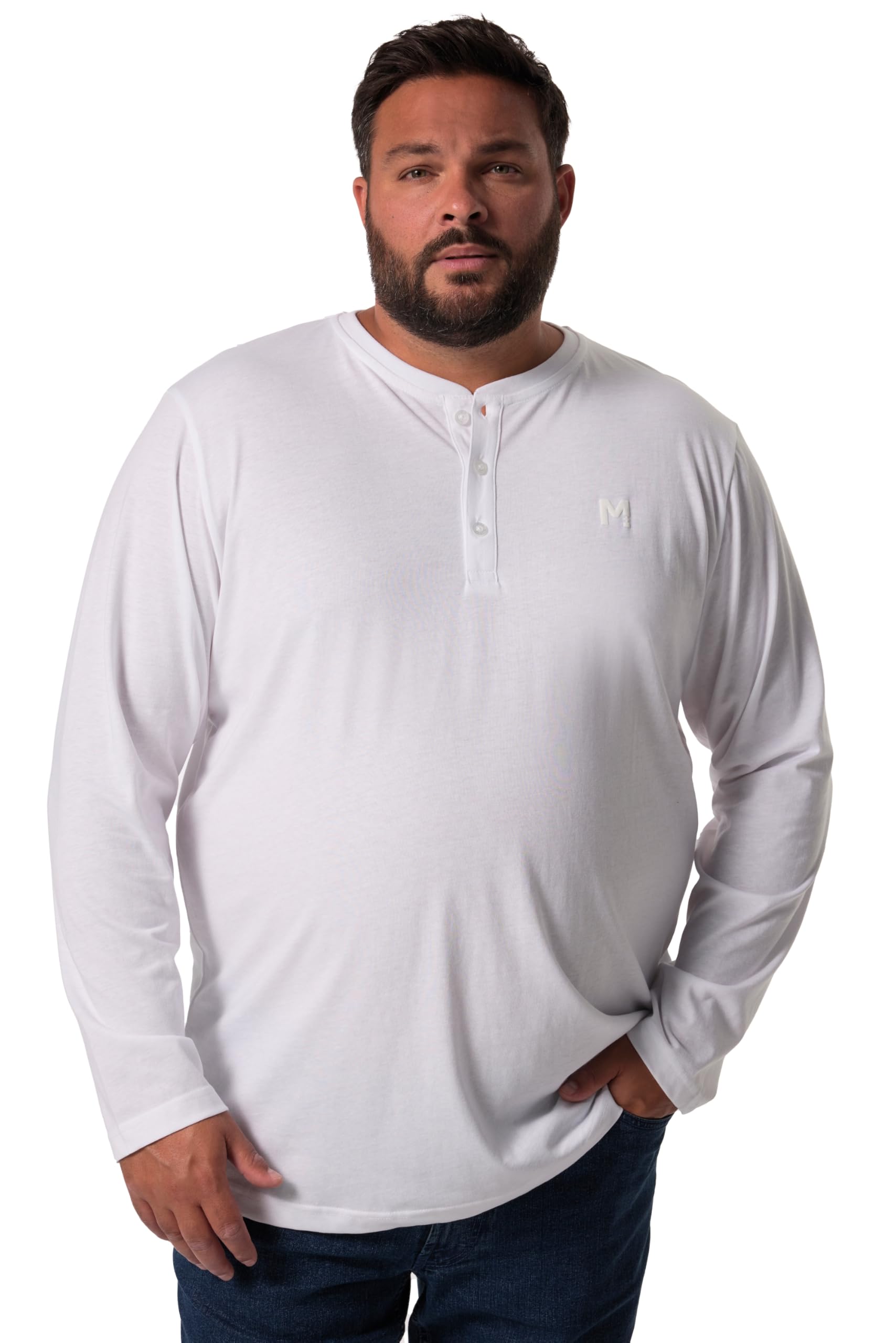 Men Plus Herren große Größen Übergrößen Menswear L-8XL Men+ Henley, Basic, Langarm, Rundhals, bis 8 XL schneeweiß XXL 836383200-XXL