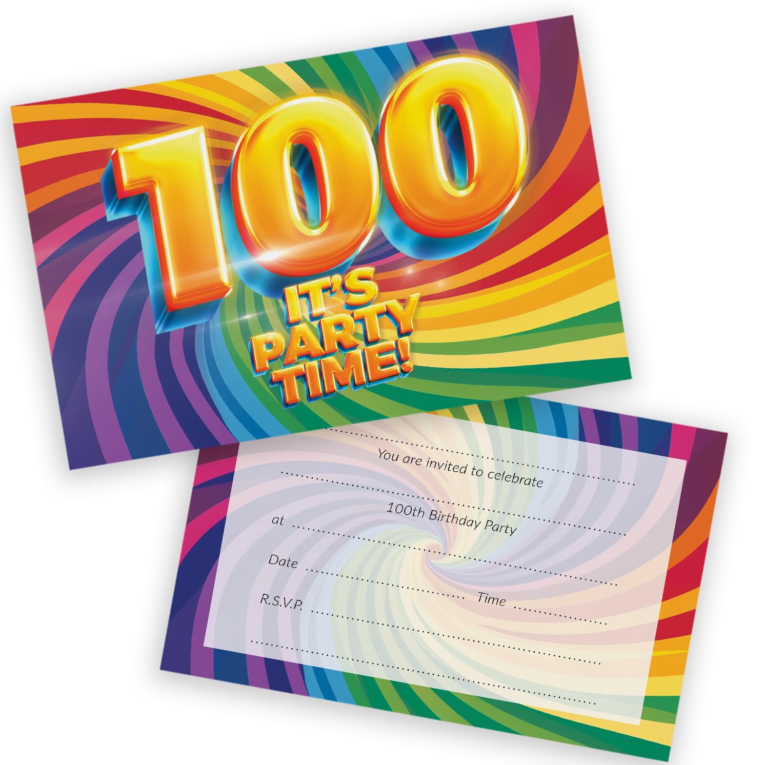 100th Birthday Party Invitations Men Women - Now It's Party Time 28 Pack - Adults Birthday Invitations for Friends Family A6 Bday Party Invites Invitation Cards with Folding Envelopes