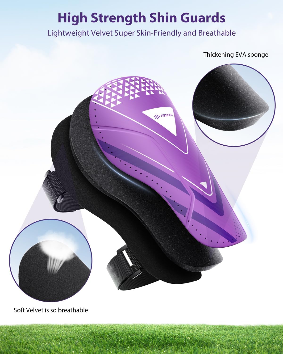 Shin Guards Soccer Kids Youth, CE Certified Airsfish Shin Guard Protection Gear for 2-18 Years Old Boys Girls Teenagers High Impact Resistant Breathable Comfortable 1 Pair 4 Sizes - Image 3