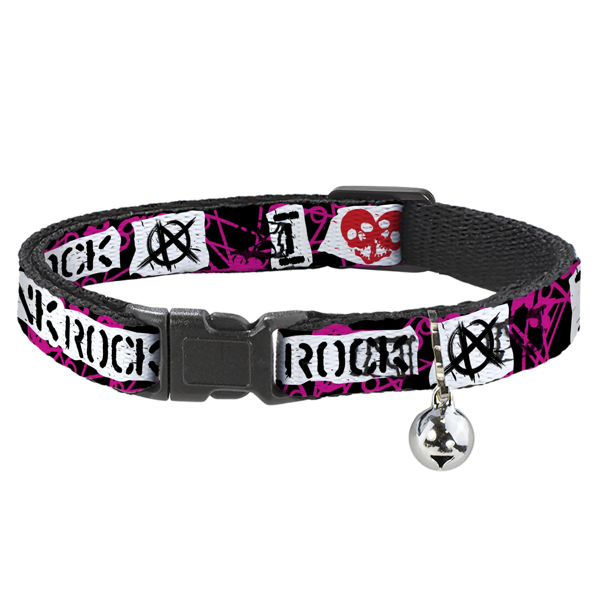 Collar de gato con imperdibles de seguridad y cierre antipánico fucsia y blanco