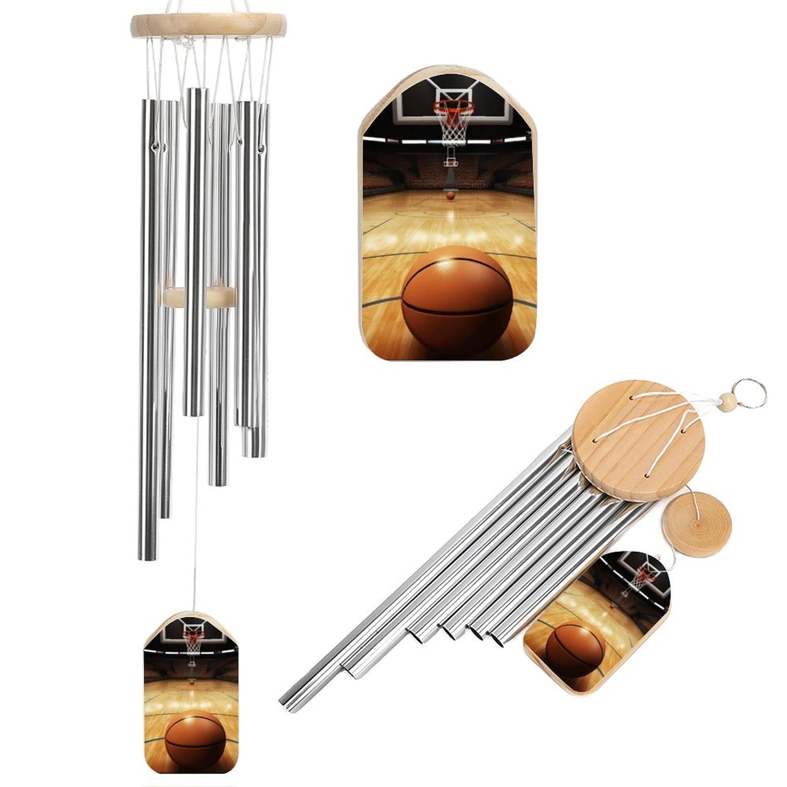 Basketball Wind Chimes for Outside Memorial Gift Sympathy Wind Chimes Aluminum Tube Windchime with Hook Windbell for Outdoor Patio Garden Decor Housewarming Gift