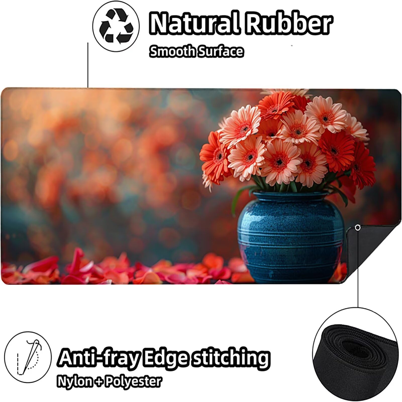 Florero Alfombrilla Ratón Gaming XXL 1500 x 800 mm, Alfombrilla Gaming Rosa Mousepad con Base de Goma Antideslizante Impermeable Desk Mat para Teclado y Raton Accesorios Gaming, Regalos de Hombre K-0