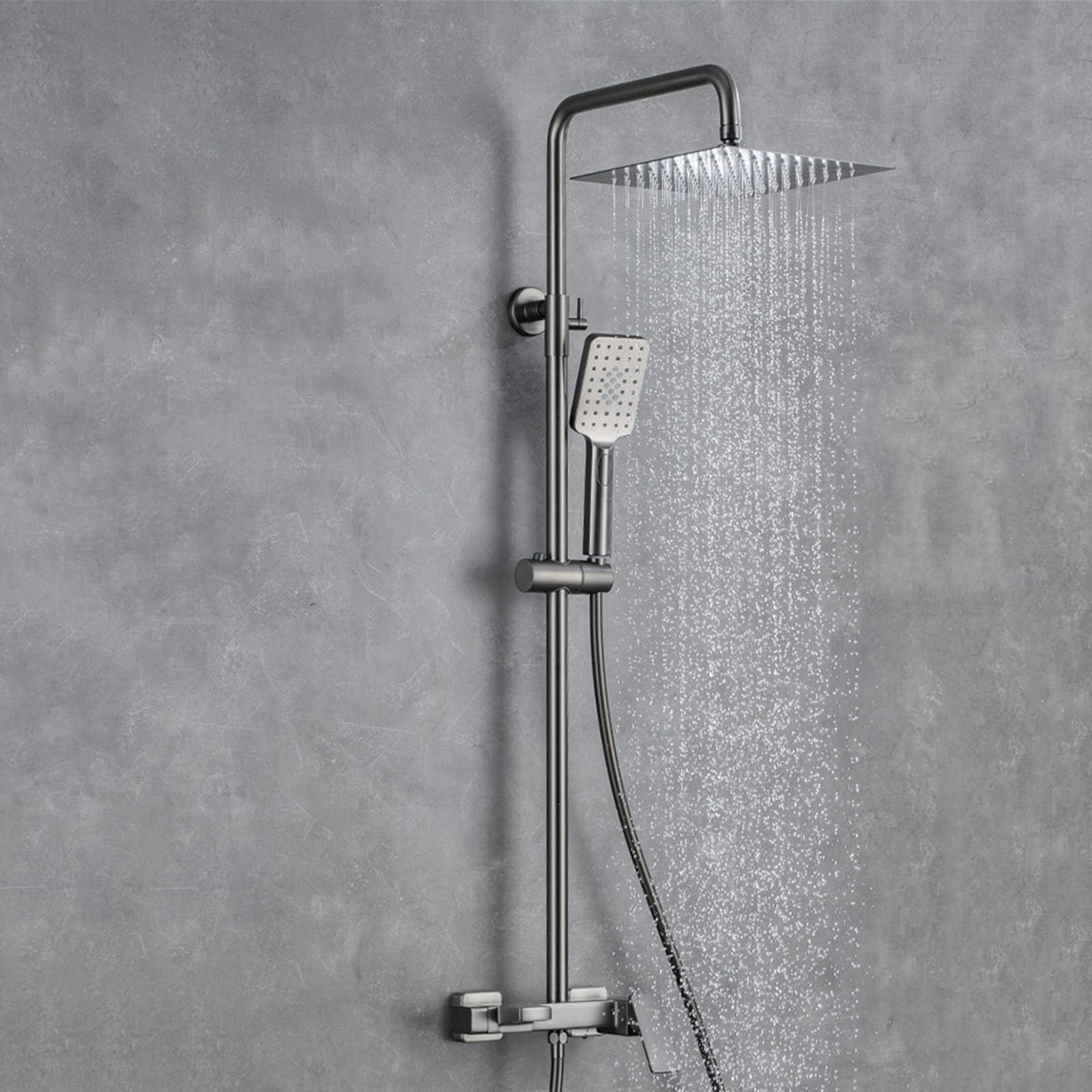 Kit Doccia con Soffione e Doccetta Grigio Canna di Fucile Monocomando Colonna Doccia con Becco a Cascata G1/2
