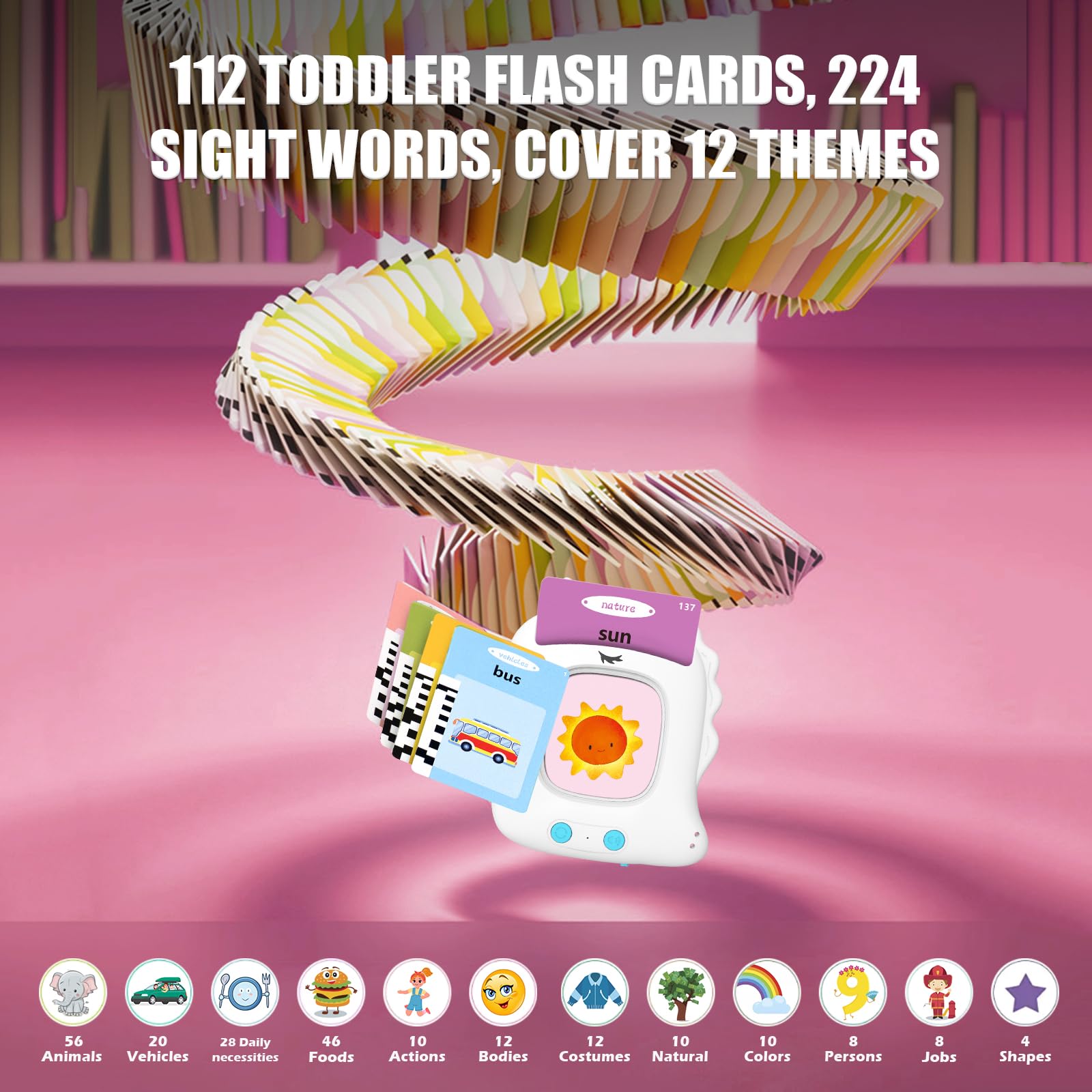 Talking Flash Cards for Toddler Toys for 2 3 4 5 6 Year Old Girls Boys Preschool Learning Resources Sensory Toys for Autism Educational Montessori Toy with 224 Words Interactive Gifts For Kids Age 2-6 - Image 3