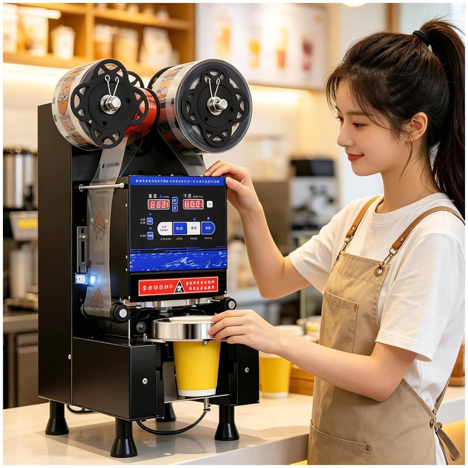 Selladora de vasos de alta velocidad con panel LCD para producción eficiente de 90/95mm