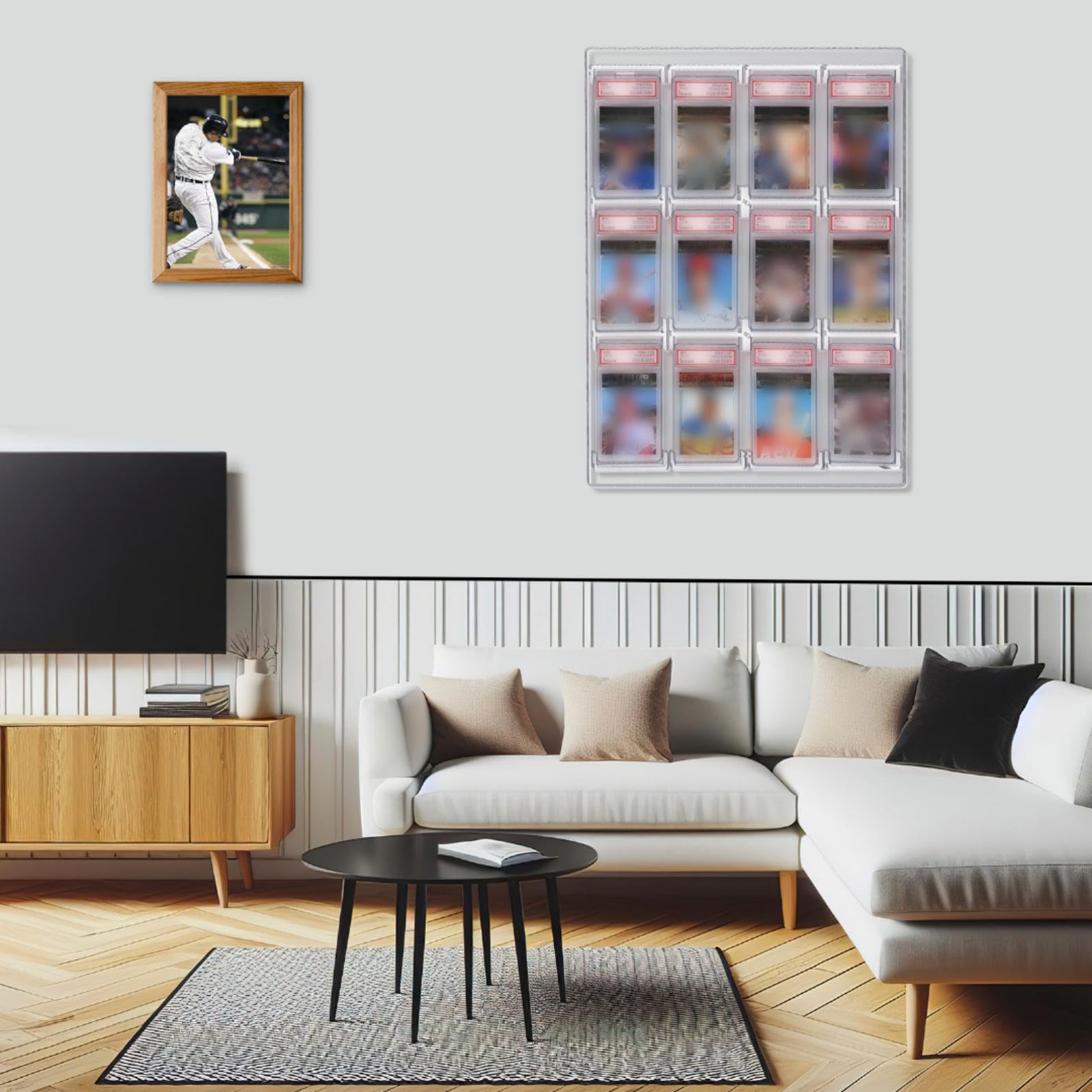 12 card display case Wonderjune Acrylic PSA Slab Graded Baseball Card Display Frame Clear View UV Protection Sports Wall Cabinet Holder for Wall Mount Desktop Hockey Basketball Football Lover Gift The ideal card height is 6 Black TCG Card Wall Display