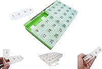 Vista 2 de 31 compartimentos, 1 por día, organizador de pastillas mensual de 4 semanas de Promed. Incluye bandeja y 8 compartimentos extraíbles. (Verde)