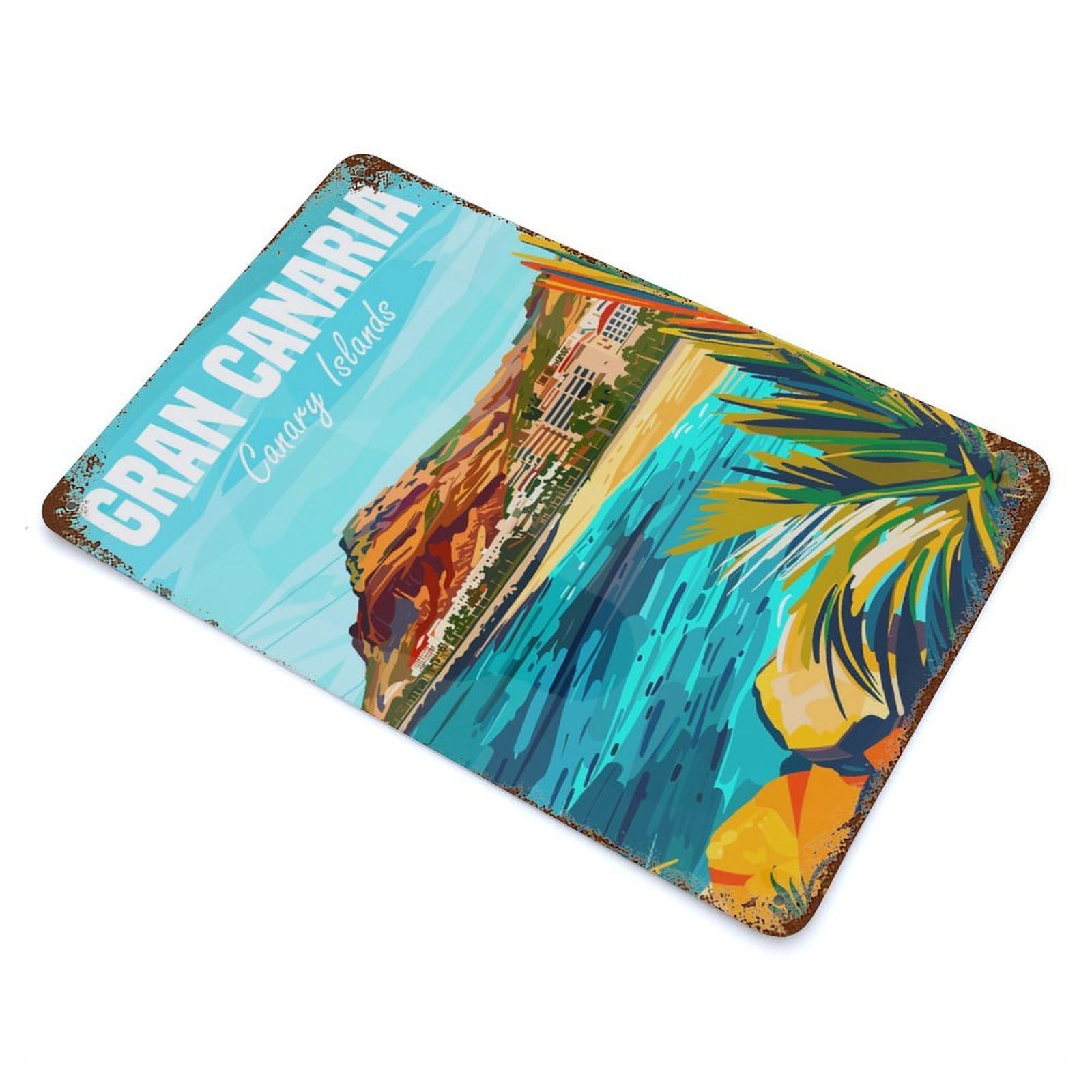 Decorative Tin Sign with Gran Canaria Canary Island Design 11.8"x7.9", for Garage, Bar And Workshop Decor, Decorative Metal Wall Art