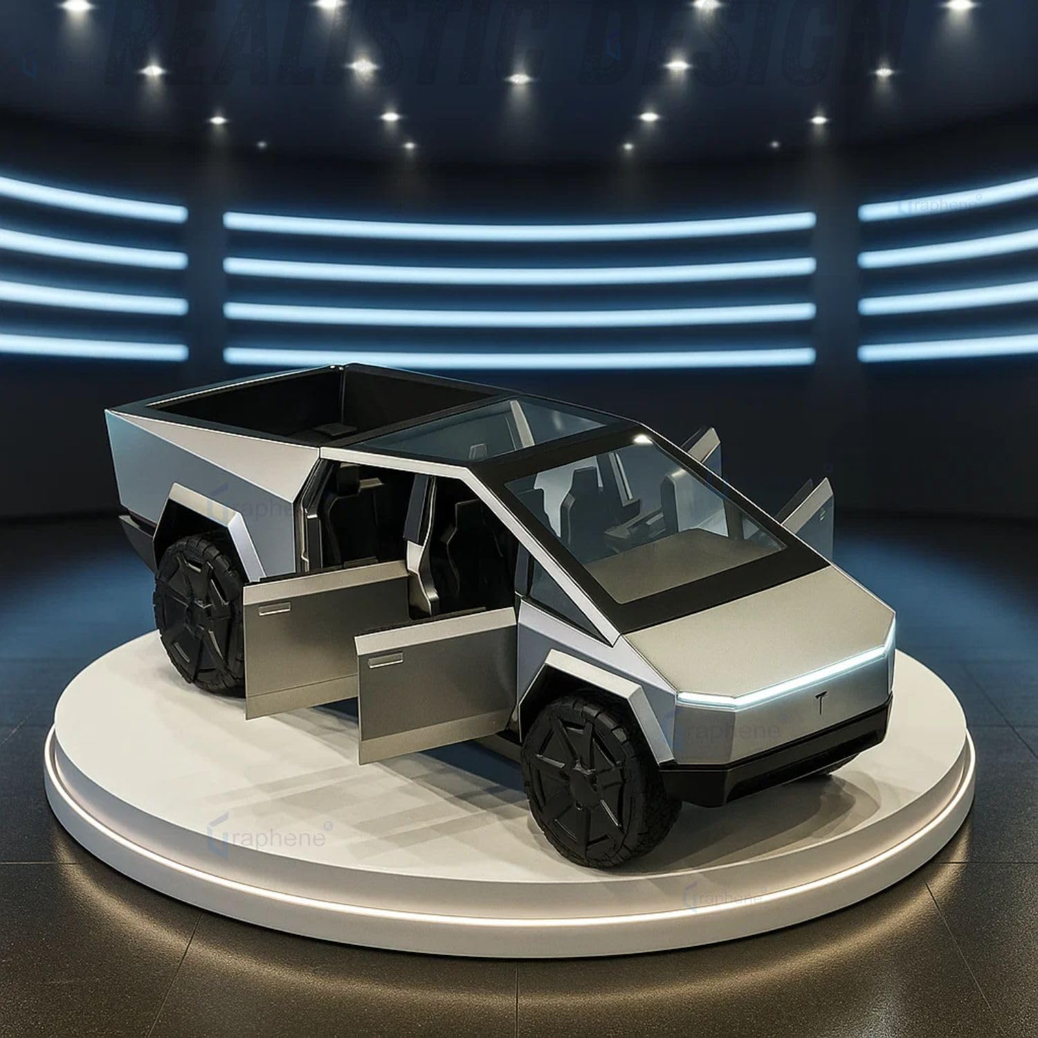 GRAPHENE 1:36 Tesla Cyber Truck Model Car Exclusive Alloy Metal Pull Back Die-cast Car Diecast Metal Toy car with Openable Doors & Light Music Best Gifts Toys Kids (Pack of 1)-image-32
