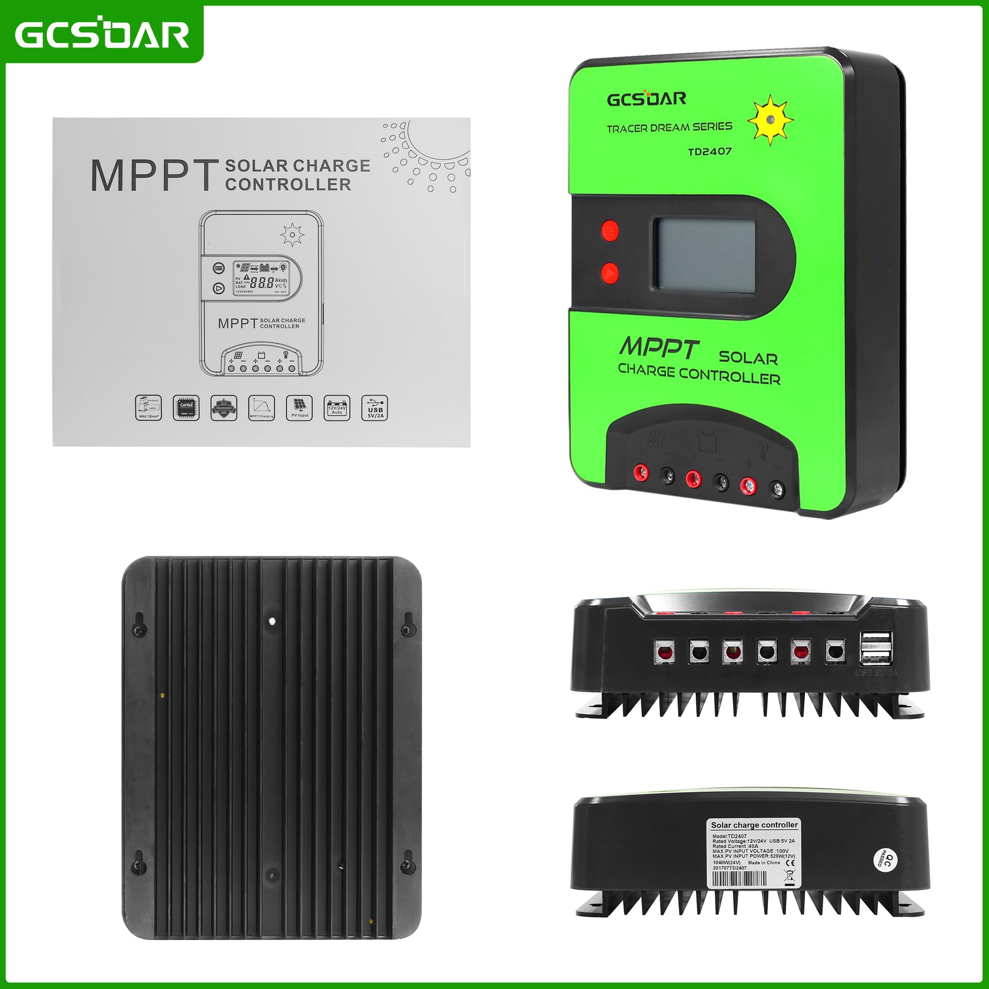 Regolatore di carica solare MPPT, 40 A, 12 V / 24 V automatico, max PV 100 V, modulo Bluetooth integrato, controllo remoto via APP, regolatore di carica per pannello solare per batteria Gel
