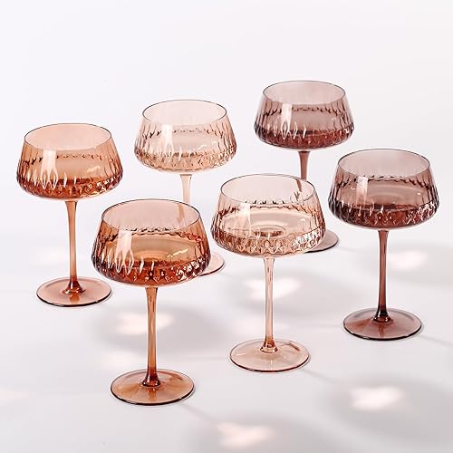 Venus Coupé - Juego de 6 copas de Martini de colores de 14 onzas, copas de cóctel, copas de champán, copas de champán vintage, copas de cóctel para