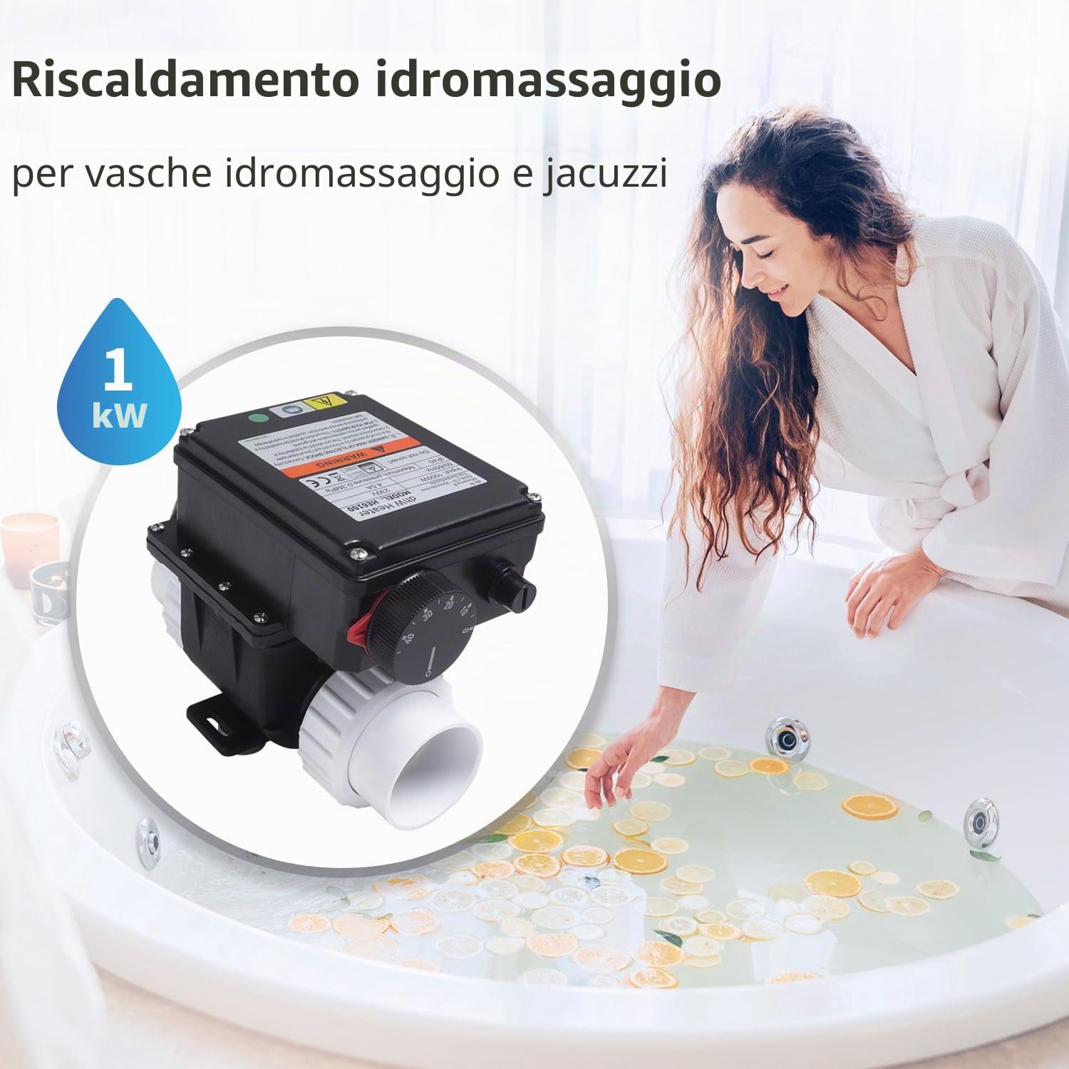 AQUADE Riscaldatore per vasca idromassaggio, termostato SPA, scaldabagno, potenza 1 kW, termostato per piscine