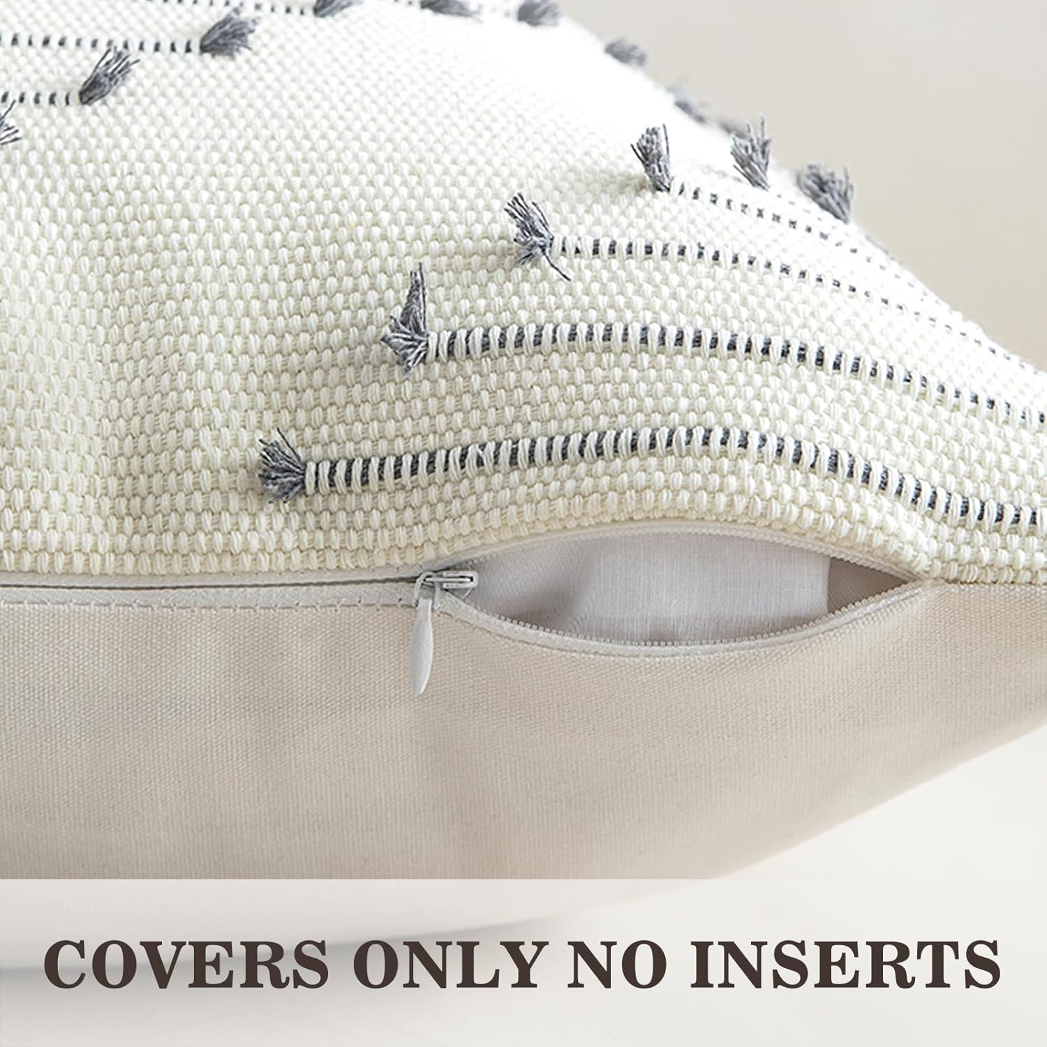 LILEPOY Boho Throw Pillow Covers 20x20 Set of 2 Decorative Pillow Cover Farmhouse Square Pillowcase Modern Soft Textured Pillow Cases Neutral Striped Pillow Covers for Couch Sofa Bed, Grey - Image 3