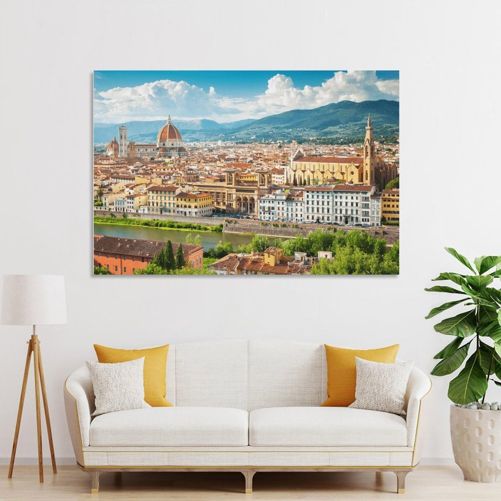 Junmoney Unframe-Style-15-2 Florence Cityscape With Arno River Decorative Canvas Print, 16X24inch(40X60cm), For Living Room, Bedroom Or Home Office, Canvas Artwork With Gifting Potential