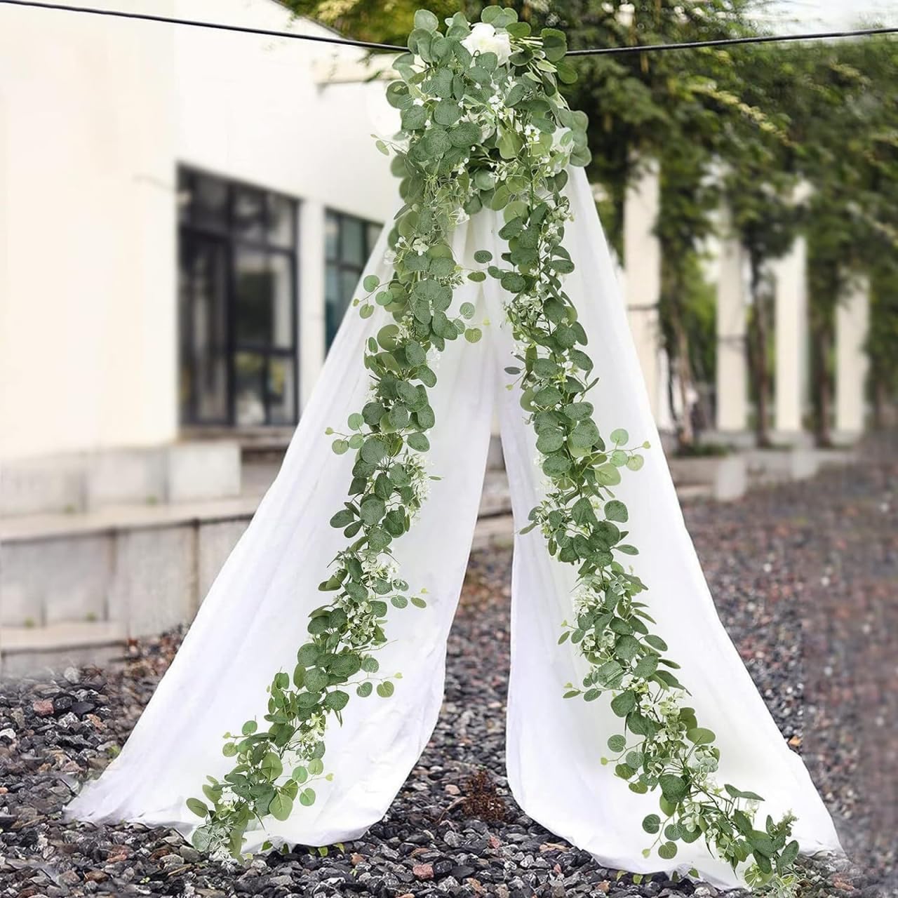 YARNOW Faux Eucalyptus Vine with Gypsophila Artificial Hanging Garland 70.9 Inch Greenery for Wedding Home Party Decoration Seasonal Wall Door Accent