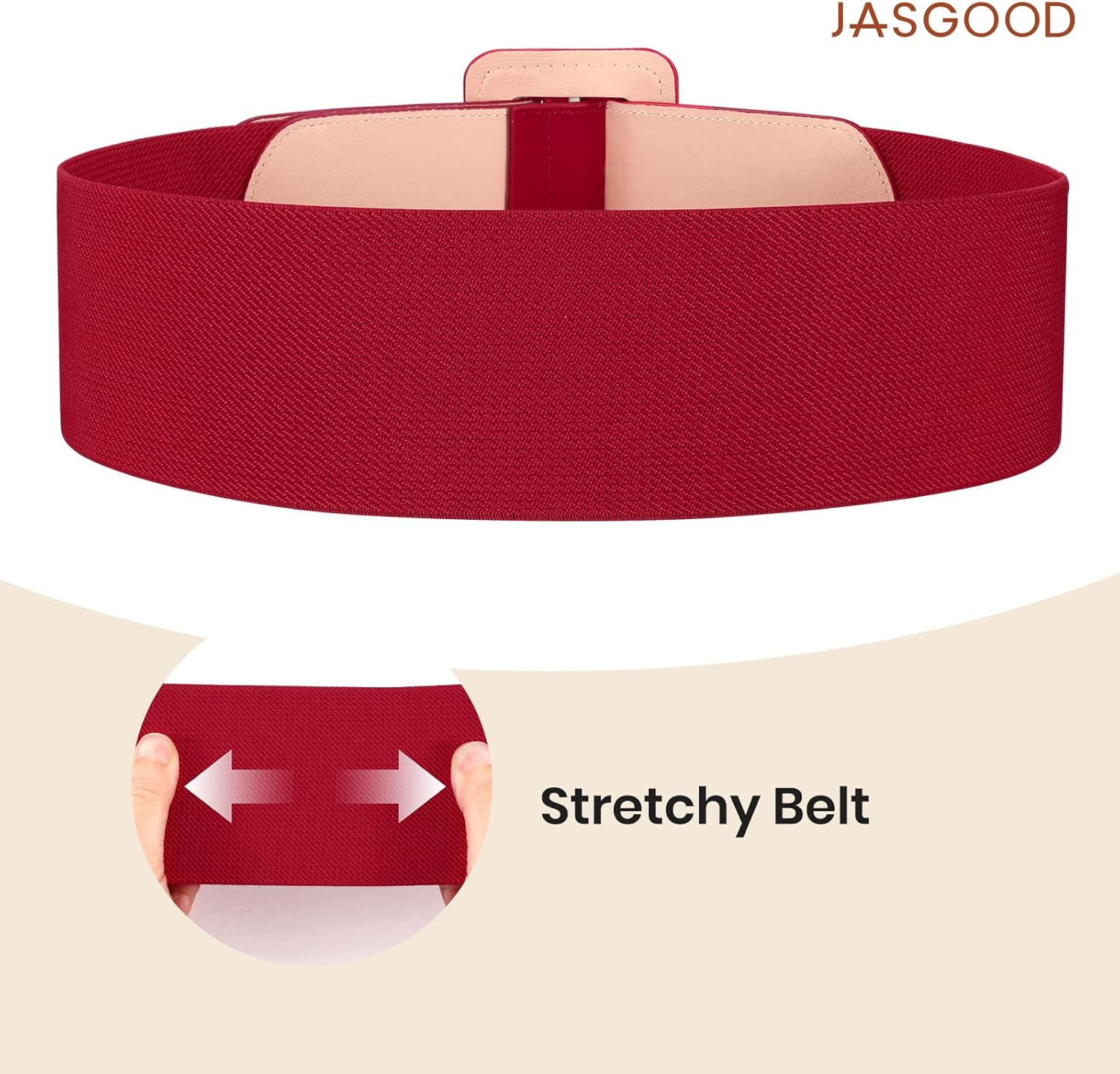 JASGOOD Women Wide Stretchy Belt for Dress Wide Suede Elastic Belt with Vintage Chunky Square Buckle - Image 6