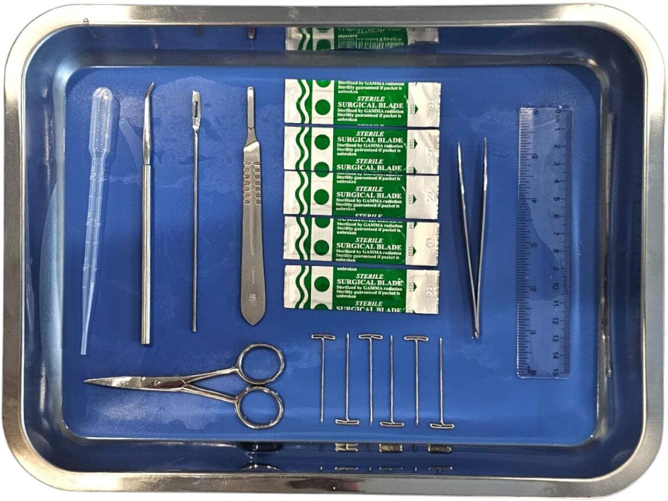 365-DS02-KT Dissection Kit with 14"x10.5"x2" Pan, Self-Healing Plastisol Pad, and Stainless Steel Tool Set – Complete for Biology Labs, Students, and Educational Use