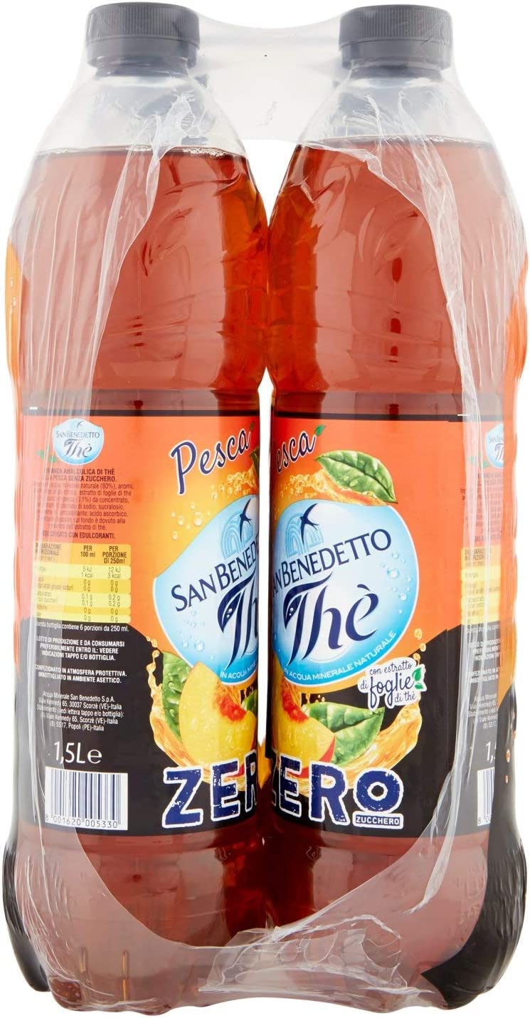 Zero bevanda tè pesca Té helado melocotón sin azúcar PET refrescante 12 x 1,5 L | Bevanda Fredda al gusto frutta, bajo en calorías y práctico para almacenamiento, oficina y viajes, peso neto total 18 L