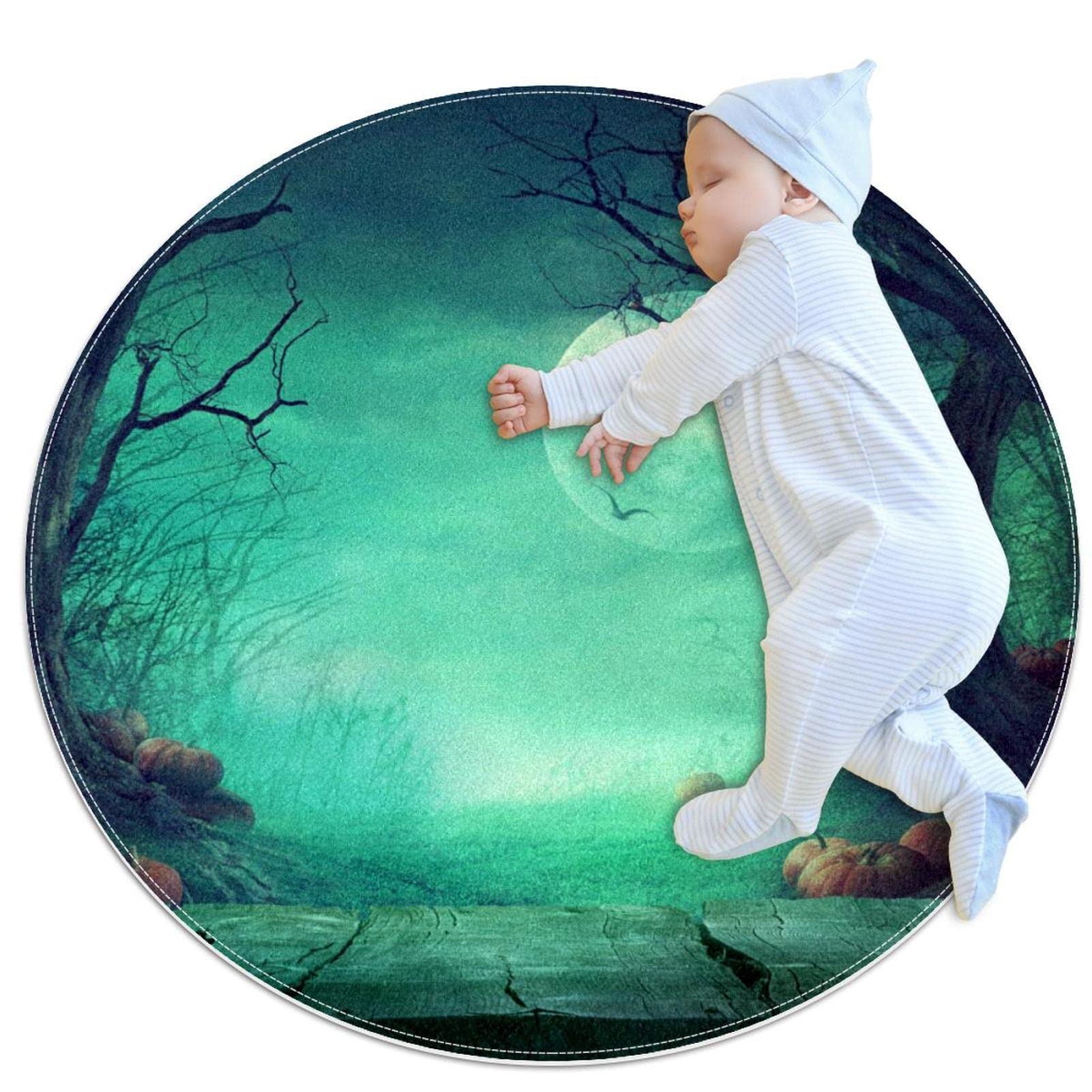 Tapis rond Halloween forêt paysage moderne de 80 cm pour salon et chambre