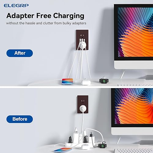 Miniatura 6 de ELEGRP Tomacorrientes USB, toma de pared de 3 puertos, toma eléctrica de 30 W 6.0 A, toma de corriente resistente a manipulaciones de 15 amperios