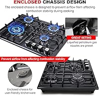 Vista 6 de FORIMO Placa de cocina de gas de 22 pulgadas, estufa de gas integrada de 4 quemadores de acero inoxidable con kit de conversión de GN/LPG