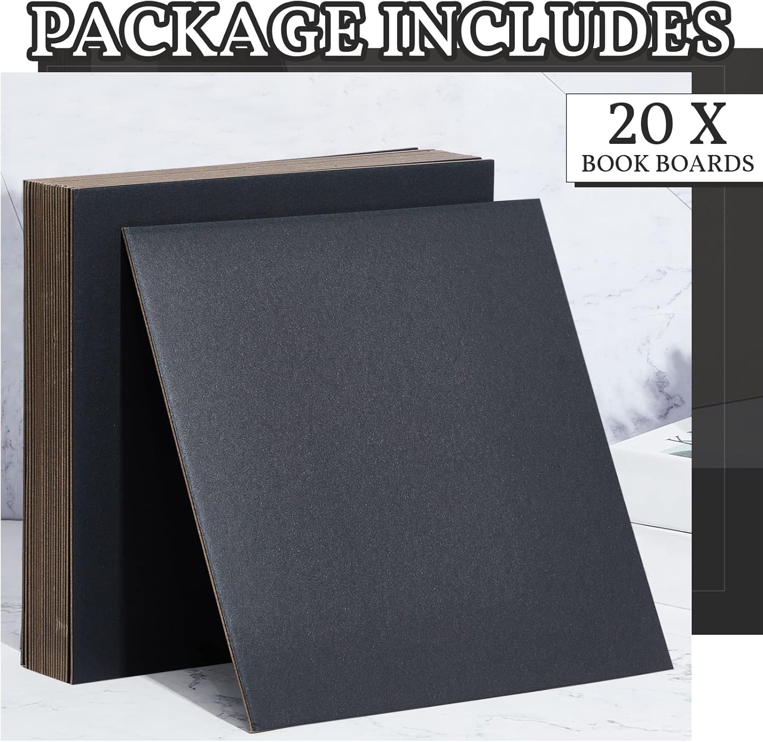 20 Pcs Book Board, Binders Board Chipboard Designer Bookboard Kraft Heavy Duty Chipboard Sheets Bookbinding Supplies for Book Binding Cover (Black, 12 x 12 Inch 80PT)