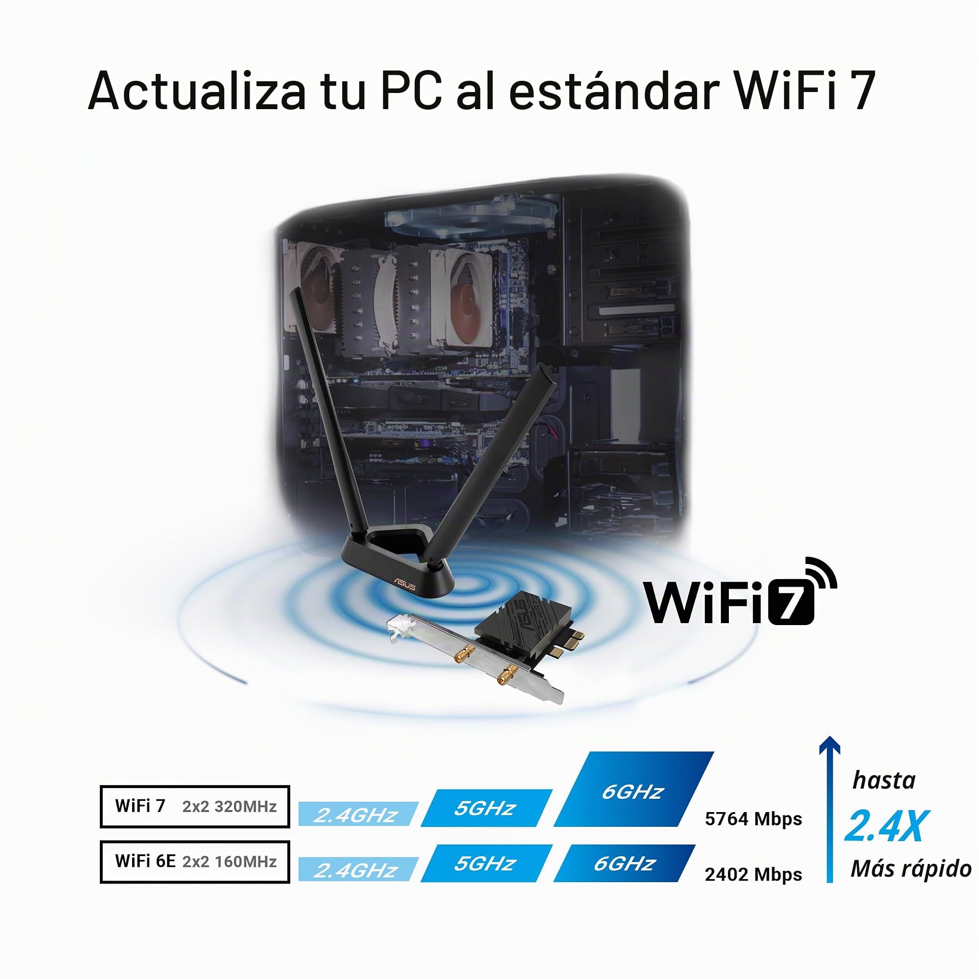 ASUS PCE-BE92BT WiFi 7 PCI-E Adaptador con 2 Antenas externas